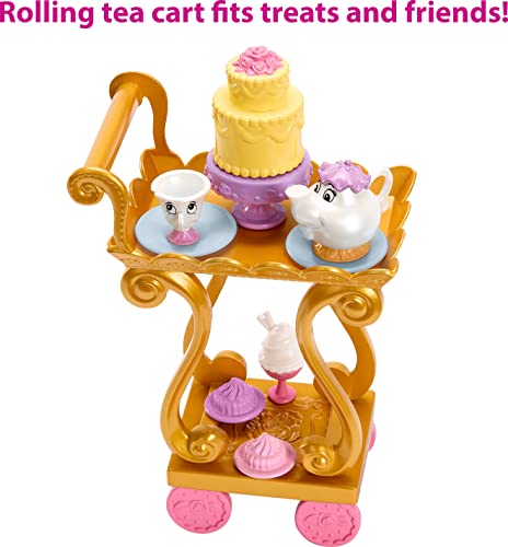 Mattel Disney Princess Belle Tea Time Fashion Doll & Playset with Tea Cart, 3 Character Friends and Food Accessories