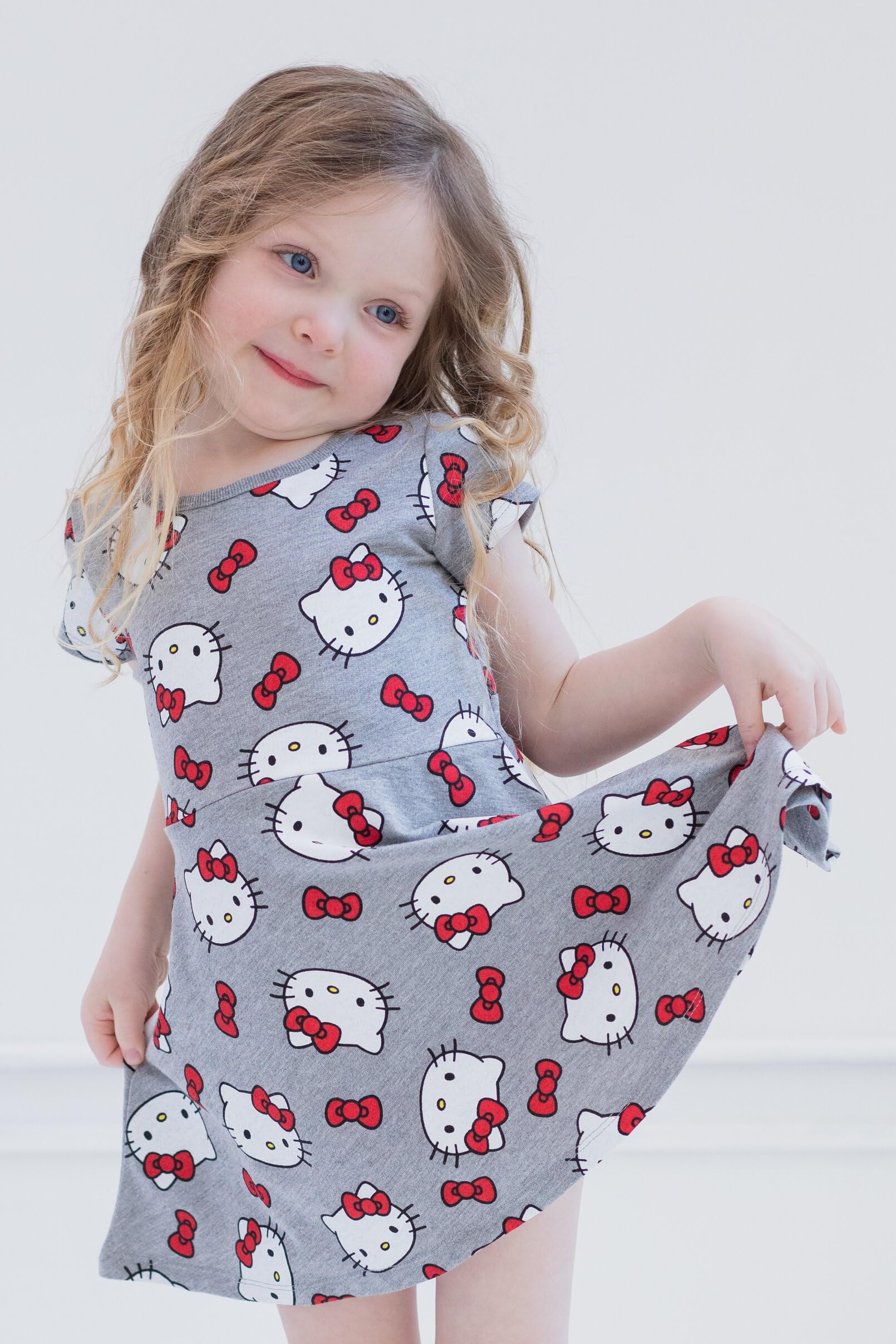 Hello Kitty Little Girls French Terry Short Sleeve Dress Grey 6-6X