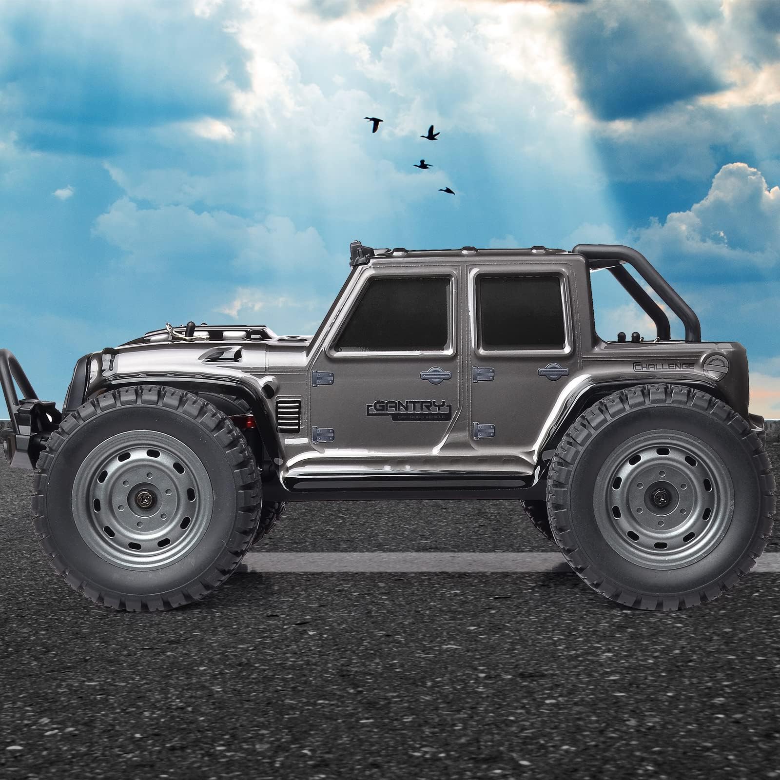 Giociiol 1:16 Scale All Terrain Remote Control Car, 4X4 High Speed 40 Km/h RC Truck 2 Rechargeable Batteries Waterproof Monster RC Crawlers with LED Light for Kids Boys and Adults