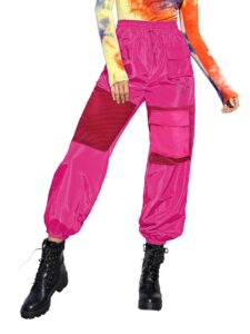 floerns women's high waisted sporty drawstring mesh paneled cargo pants hot pink m