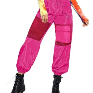 Floerns Women's High Waisted Sporty Drawstring Mesh Paneled Cargo Pants Hot Pink M