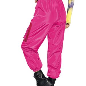 Floerns Women's High Waisted Sporty Drawstring Mesh Paneled Cargo Pants Hot Pink M