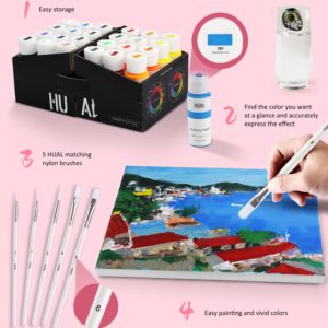 HUAL Acrylic Paint Set With 5 Brushes, 24 Colors (60ml, 2oz) Premium Acrylic Paints for Professional Artists Kids Students Beginners & Painters, Canvas Ceramic Wood Fabric Rock PaintingHalloween