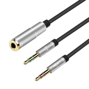 navor headset splitter cable, 3.5mm female to headphone mic and audio, y splitter adapter cable for laptop computer -silver