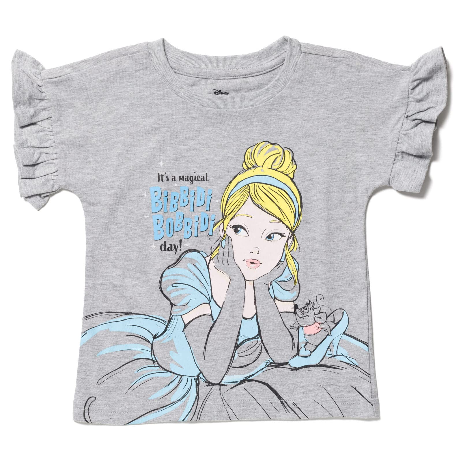 Disney Princess Ariel Tiana Cinderella Toddler Girls 3 Pack Graphic T-Shirts Gray/green/White 3T