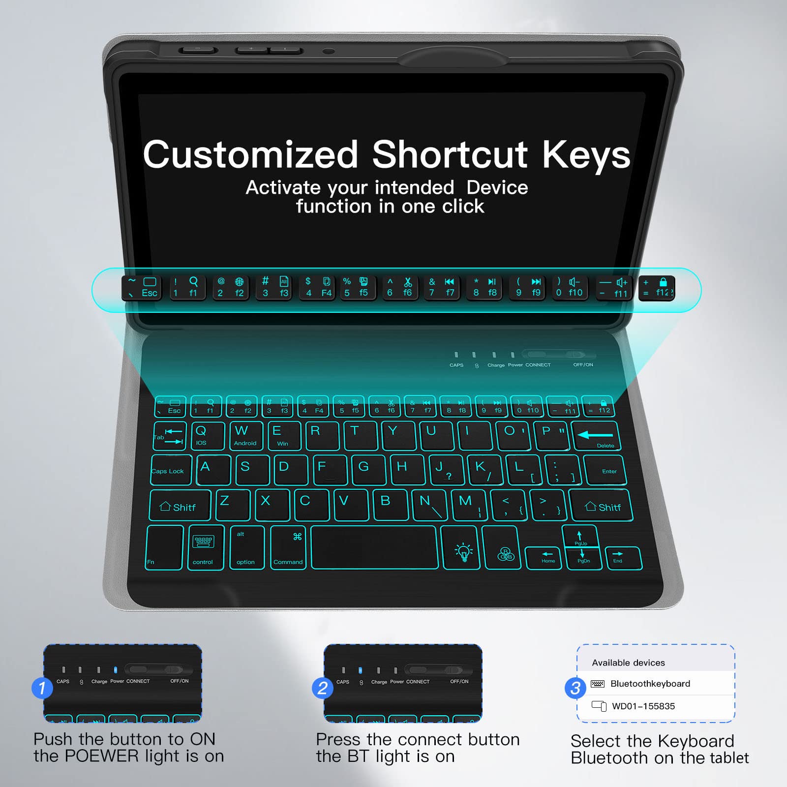 Backlit Keyboard Case for Samsung Galaxy Tab A7 Lite 8.7inch 2021, Case with Keyboard for A7 Lite SM-T220/T225/T227, Detachable Bluetooth Tablet Keyboard, Travel and Mobile Office Friendly Black