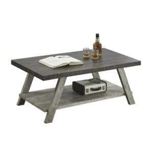 Roundhill Furniture Athens Contemporary Wood Shelf Coffee Table, Weathered Walnut and Gray