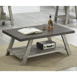 Roundhill Furniture Athens Contemporary Wood Shelf Coffee Table, Weathered Walnut and Gray