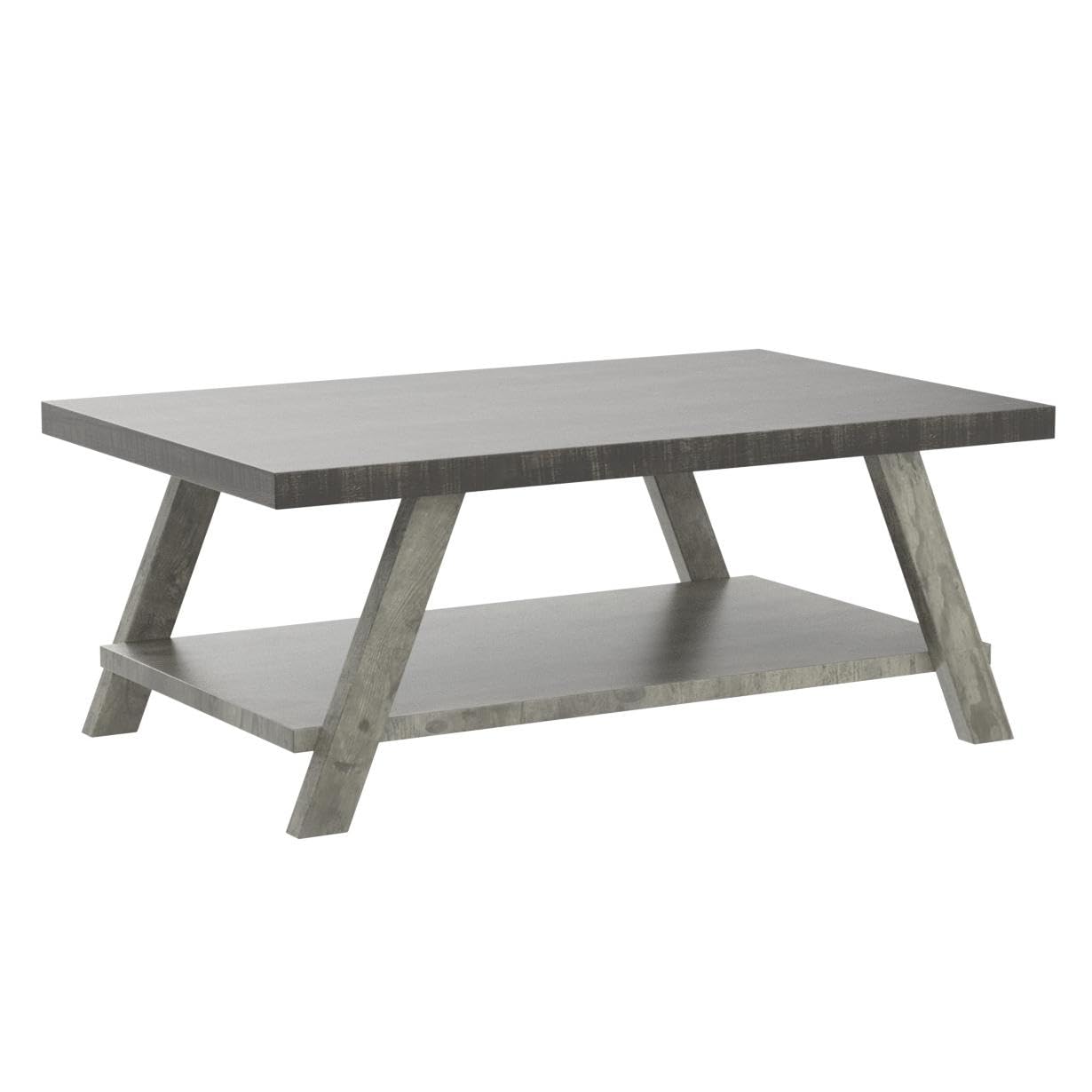 Roundhill Furniture Athens Contemporary Wood Shelf Coffee Table, Weathered Walnut and Gray