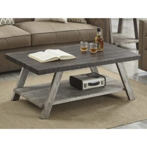 Roundhill Furniture Athens Contemporary Wood Shelf Coffee Table, Weathered Walnut and Gray