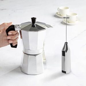 Primula Stovetop Espresso Maker and Handheld Electric Milk Frother Gift Set, Moka Pot for Classic Italian and Cuban Coffee, Cafetera, 6 Espresso Cups, Silver