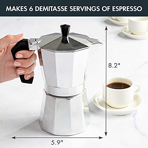 Primula Stovetop Espresso Maker and Handheld Electric Milk Frother Gift Set, Moka Pot for Classic Italian and Cuban Coffee, Cafetera, 6 Espresso Cups, Silver