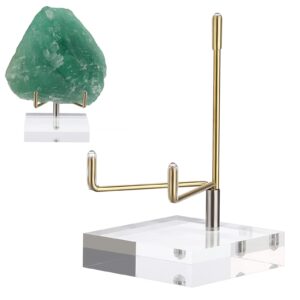 Hipiwe Clear Acrylic Display Stand Holder with Adjustable Metal Arms Display Easel Stands for Gemstones Fossils Minerals Agate Slabs Plates Crystals Saucers Collectibles, 2.4x2.4x4.1 inch