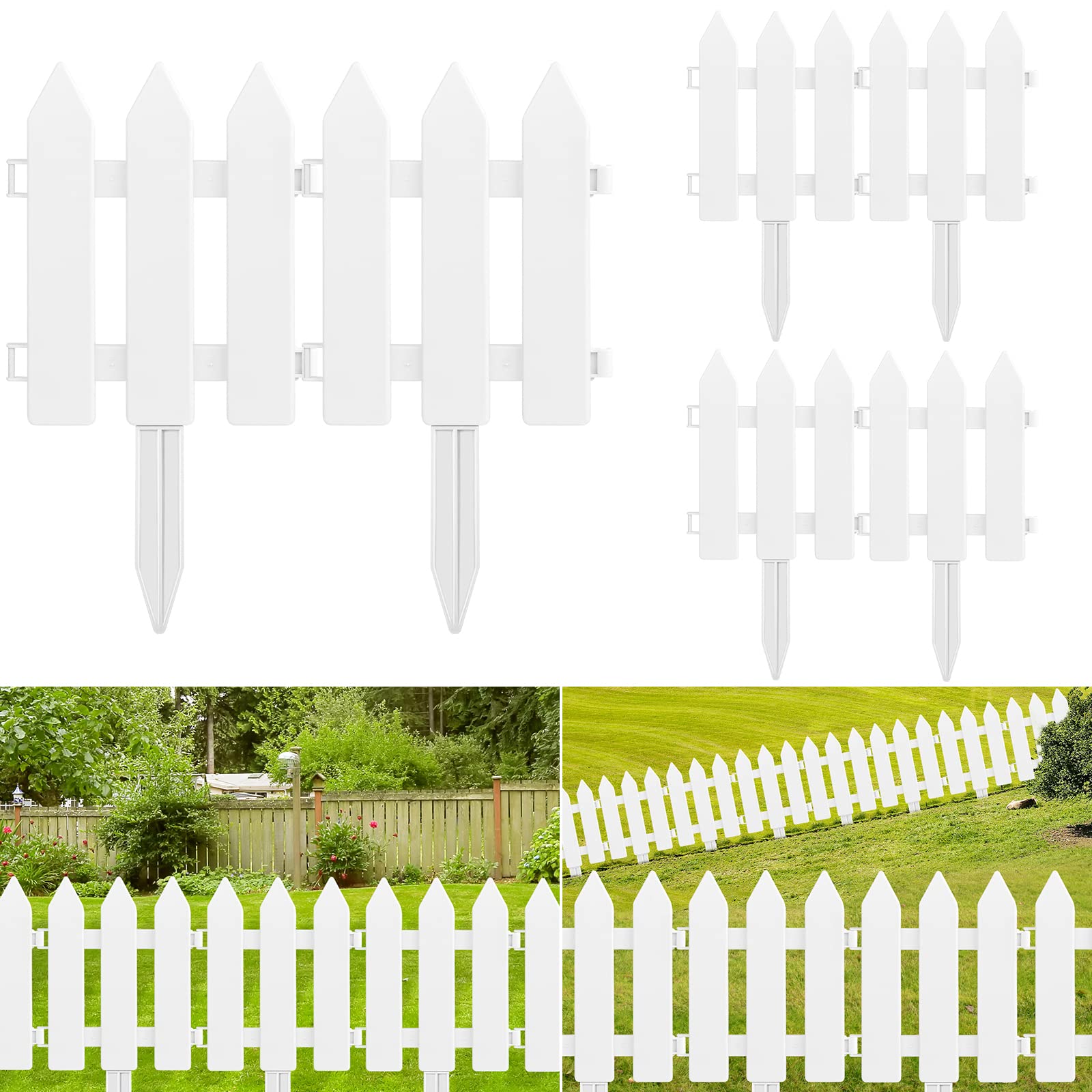 ELECLAND 6 Pieces Garden Fence with 6 Pieces Fence Insert White Plastic Fence Garden Picket Fence Edgings Lawn Flowerbeds Plant Borders Decorative Garden Yard