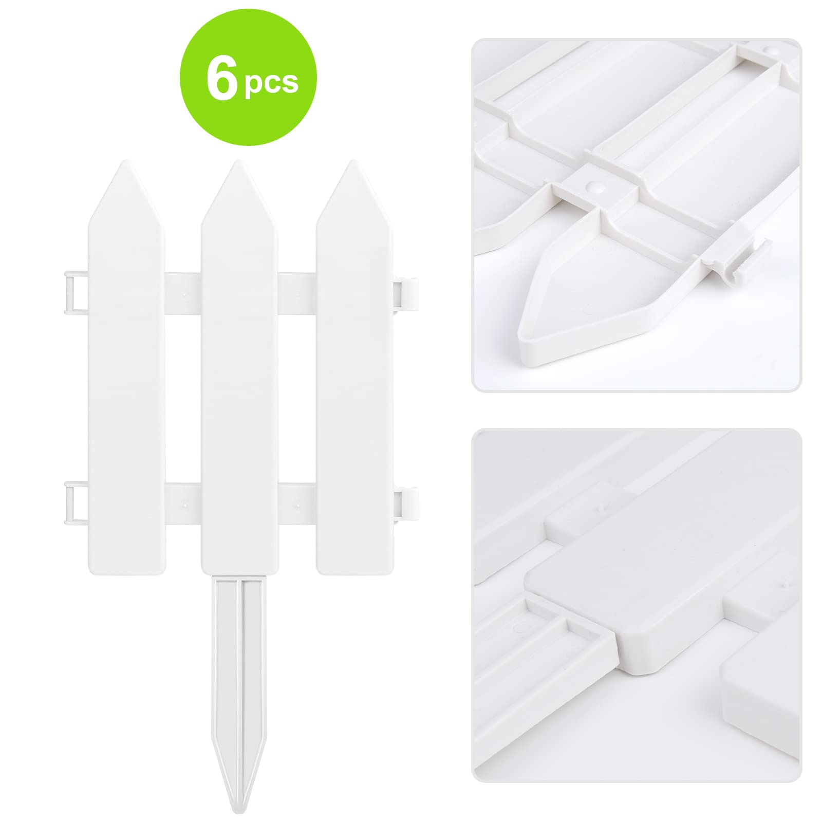 ELECLAND 6 Pieces Garden Fence with 6 Pieces Fence Insert White Plastic Fence Garden Picket Fence Edgings Lawn Flowerbeds Plant Borders Decorative Garden Yard