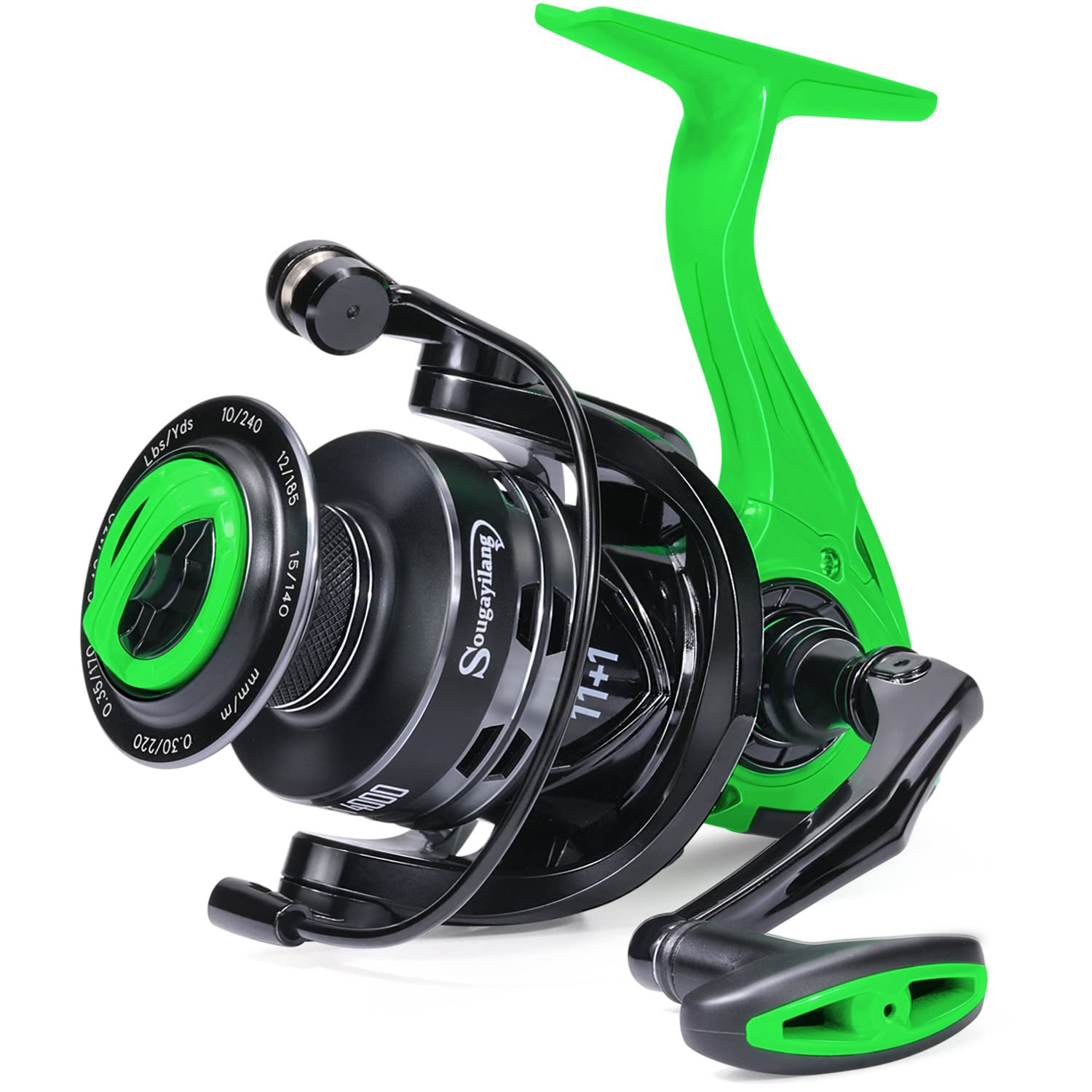 Sougayilang Spinning Fishing Reel, 5.2:1 High Speed Spinning Reel, Lightweight 11+1BB Ultra Smooth for Saltwater or Freshwater - GT2000