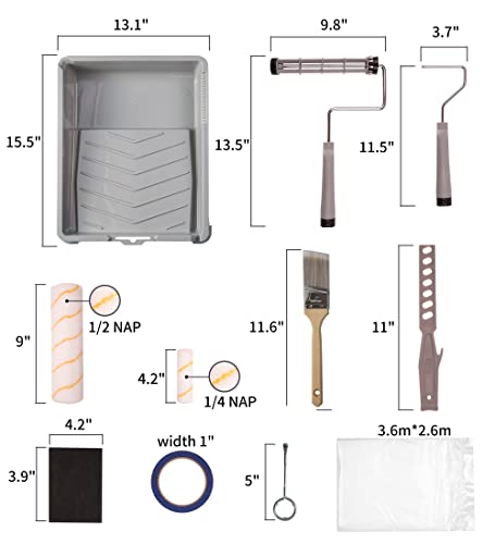 VOOMEY 17 Piece Paint Roller Kit - Paint Rollers 9"4", Paint Roller Frame，Paint Trays, Microfiber Roller Cover, Paint Kit for House Painting,Paint Brushes for Painting Walls