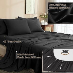 PHF 7 Pieces Queen Comforter Set Black, Bed in a Bag Comforter & 18" Sheet Set All Season, Ultra Soft Noiseless Bedding Sets with Comforter, Sheets, Pillowcases & Shams