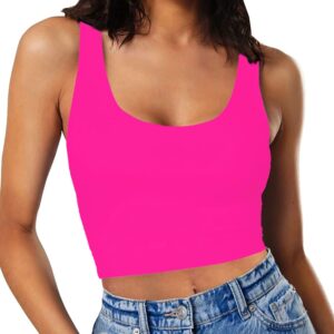 sanxiawaba women's sleeveless strappy seamless crop tank tops u neck workout fitness basic cropped camis hot pink small