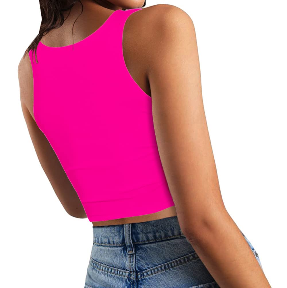 SanxiawaBa Women's Sleeveless Strappy Seamless Crop Tank Tops U Neck Workout Fitness Basic Cropped Camis Hot Pink Small