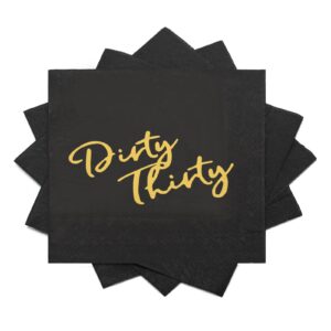 Apriciti Cocktail Napkins Black Gold Napkins, 30th Anniversary Party Cocktail Napkins Paper with Gold Foil Words for Thirty Birthday Anniversary Celebration Decorations（Black-Thirty, 20 Count ）