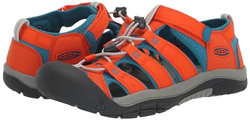 KEEN Newport H2 Closed Toe Water Sandals, Safety Orange/Fjord Blue, 8 US Unisex little kid