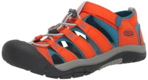 keen newport h2 closed toe water sandals, safety orange/fjord blue, 8 us unisex little kid