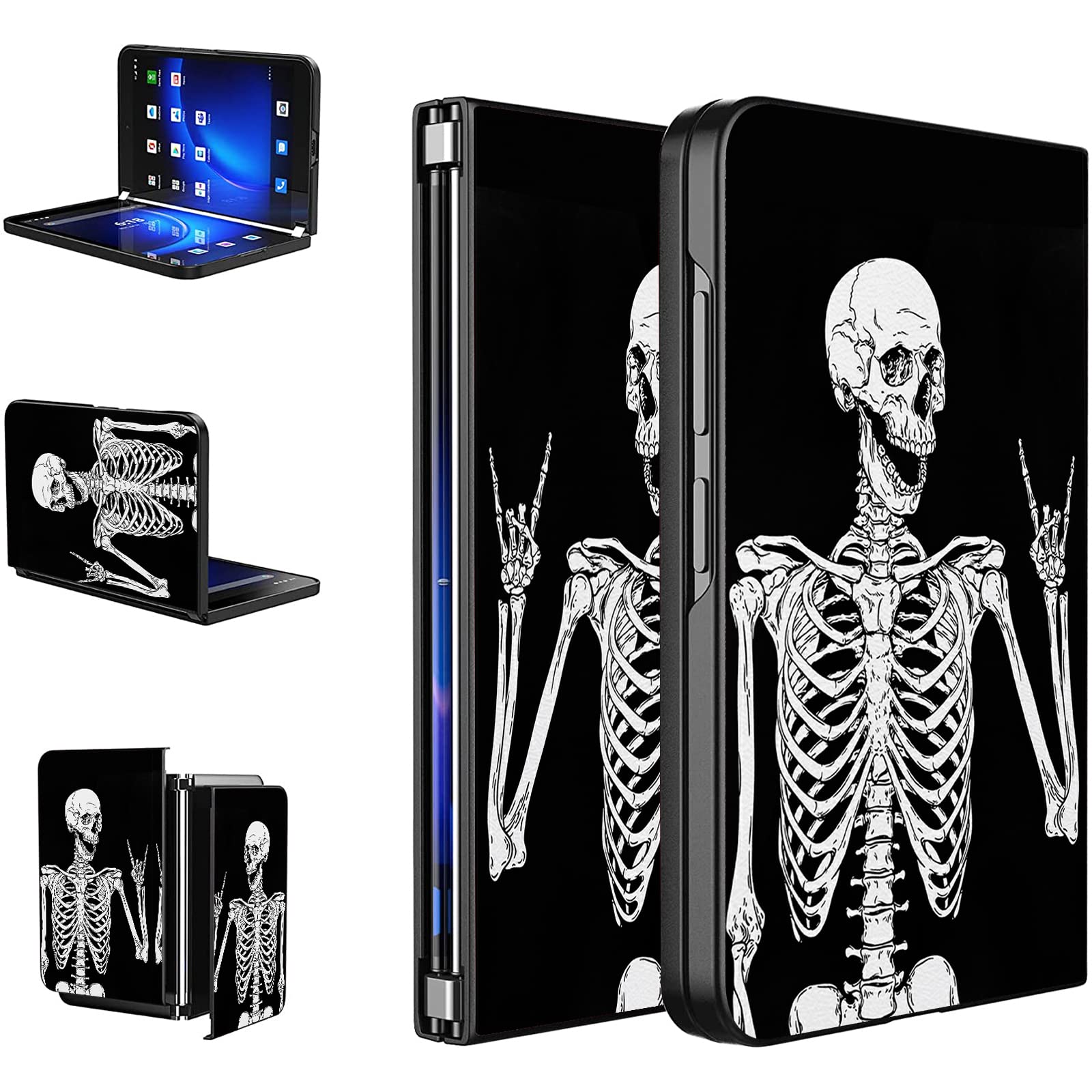 Skull Rock Skeleton Designed for 8.1" Microsoft Surface Duo Case, Full Cover Ultra Thin PU Leather Back Hard PC Phone Case for Microsoft Surface Duo (2020)