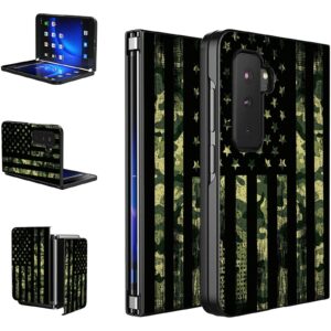 bwegrhe military camouflage american flag designed for microsoft surface duo 2 case, full cover ultra thin pu leather back hard pc phone case for microsoft surface duo 2 2nd 2021