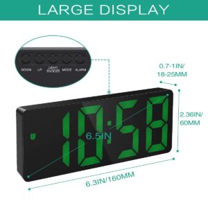 JXTZ Digital Alarm Clock, Alarm Clocks Bedside with Big LED Temperature Display, Bedside Clock with USB/Battery Powered, Snooze, Date, Time, 3 Adjustable Brightness, Voice Control