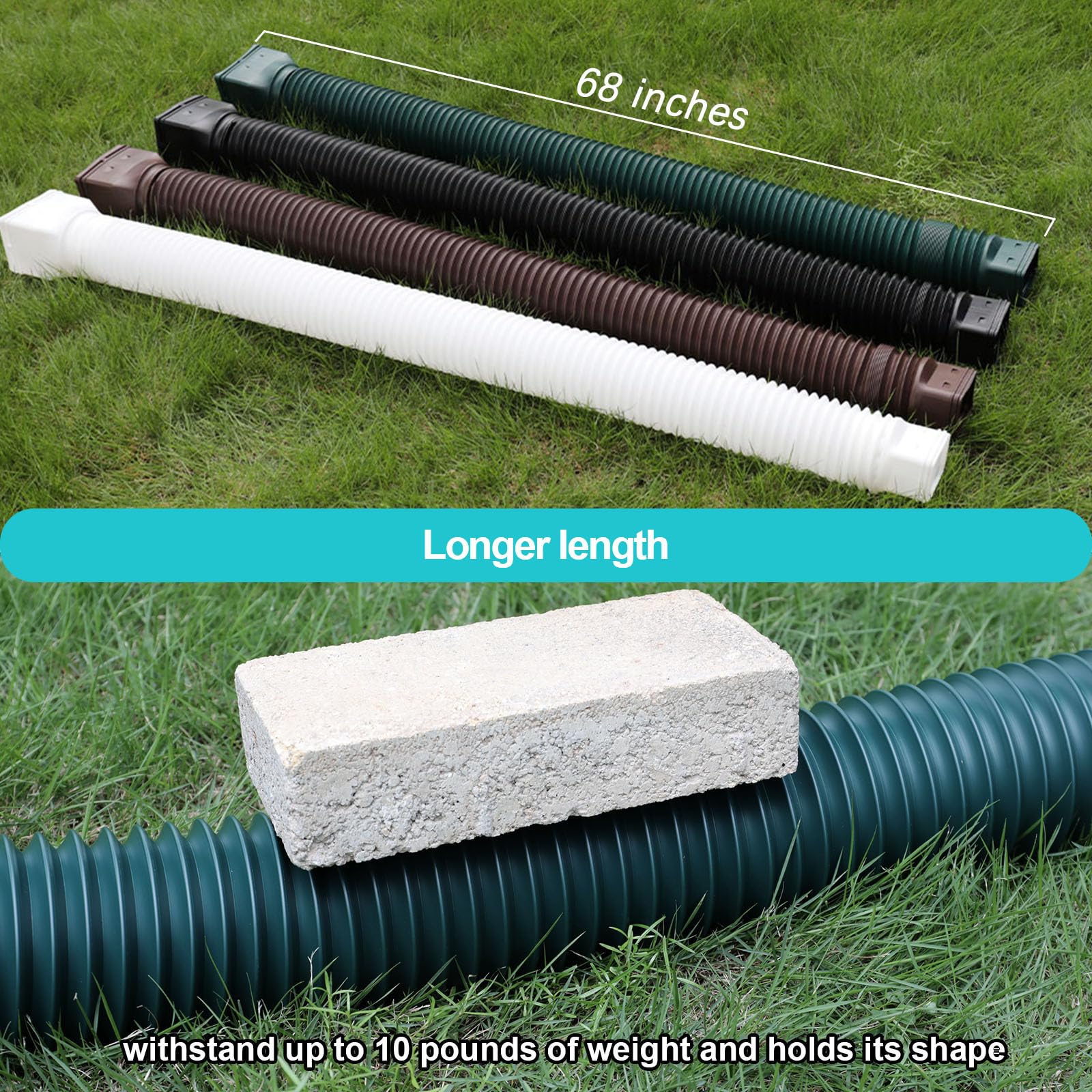 plusgutter Green-2pack Rain Gutter Downspout Extensions Flexible, Drain Downspout Extender,Down Spout Drain Extender, Gutter Connector Rainwater Drainage,Extendable from 21 to 68 Inches