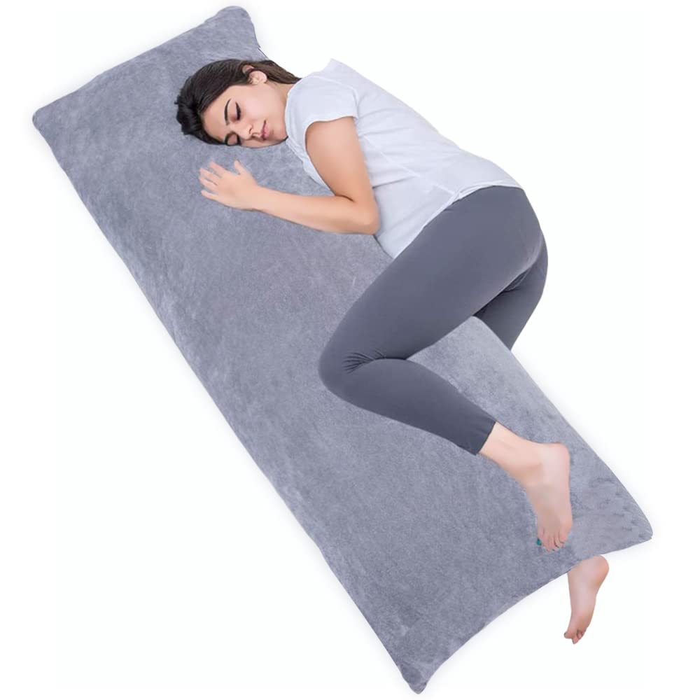 1 MIDDLE ONE Full Body Pillow for Adults, Long Sleeping, Big Pillows Bed, Firm Large with Velvet Cover, 20x54 Inches (Dark Grey)