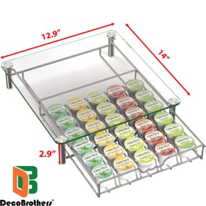 Deco Brothers Crystal Tempered Glass K-Cup Holder Drawer for 30 Coffee Pods Storage, Chrome