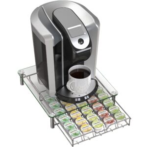 Deco Brothers Crystal Tempered Glass K-Cup Holder Drawer for 30 Coffee Pods Storage, Chrome