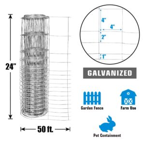 Fencer Wire 16 Gauge Galvanized Super Rabbit Guard Garden Fence, Welded Wire Fence for Preventing Rabbits, Dogs, Cats, Chickens, and Other Small Animals from Damaging The Garden (24 in. x 50 ft.)