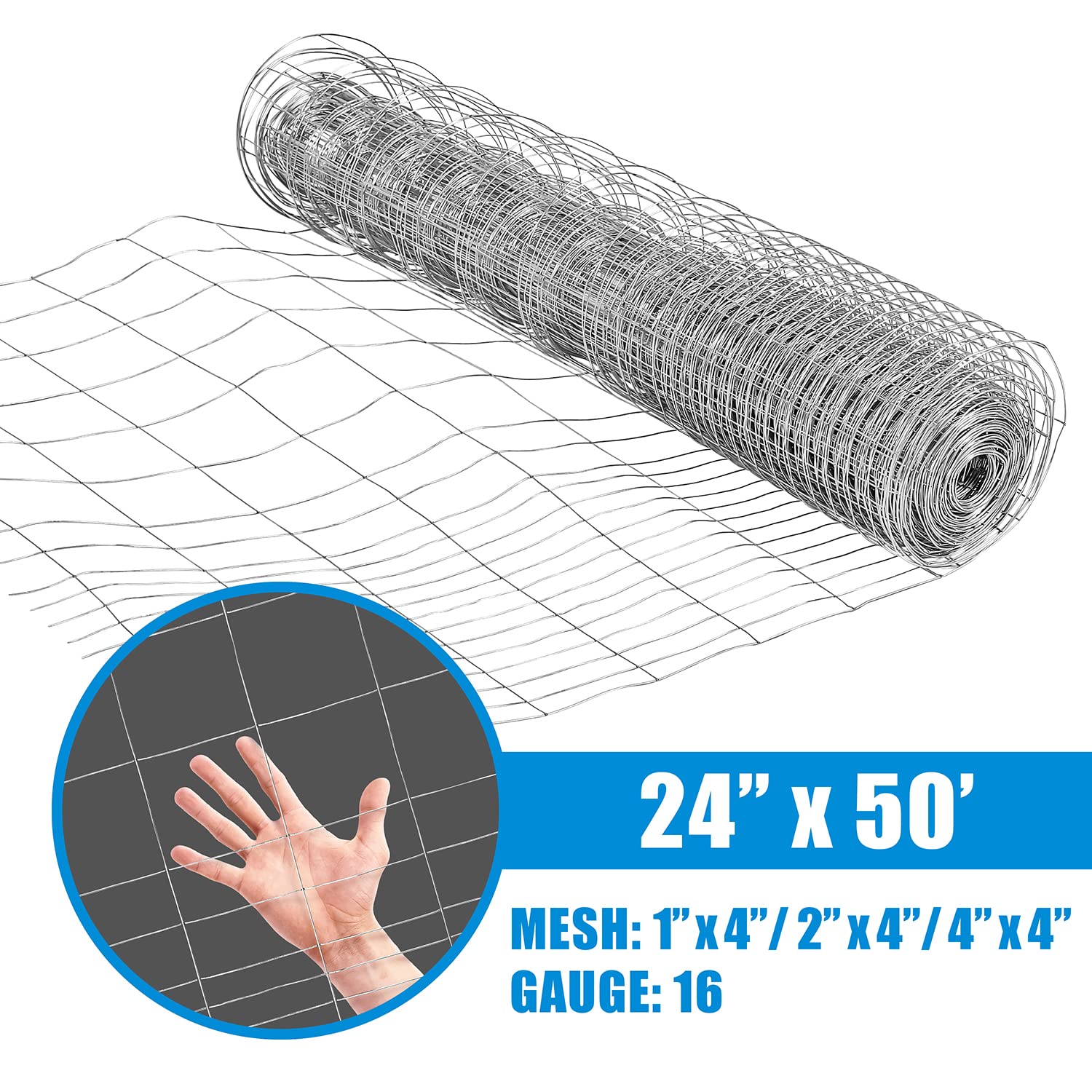 Fencer Wire 16 Gauge Galvanized Super Rabbit Guard Garden Fence, Welded Wire Fence for Preventing Rabbits, Dogs, Cats, Chickens, and Other Small Animals from Damaging The Garden (24 in. x 50 ft.)