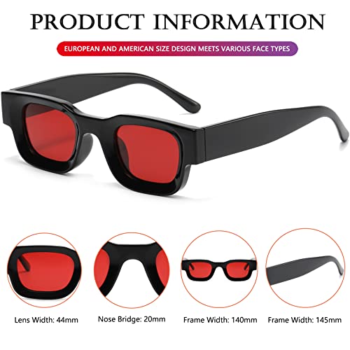 AIEYEZO Modern Thick Rectangle Sunglasses for Women Men Retro 90s Chunky Square Polarized Sunnies (Black/Ocean Red)