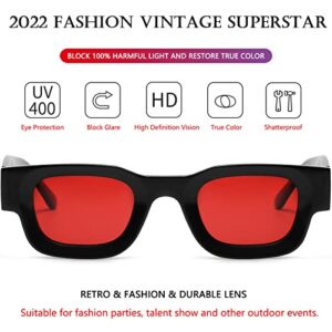 AIEYEZO Modern Thick Rectangle Sunglasses for Women Men Retro 90s Chunky Square Polarized Sunnies (Black/Ocean Red)