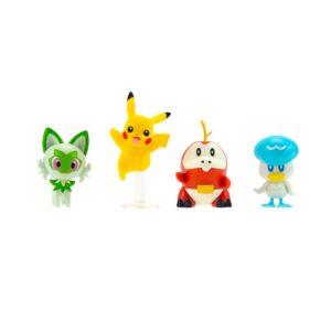 pokémon paldea battle figure 4 pack - features 2-inch pikachu, fuecoco, sprigatito, and quaxly battle figures