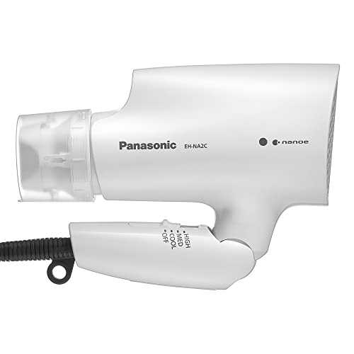 Panasonic nanoe Salon Hair Dryer with Oscillating Quick Dry Nozzle, Folding Hair Dryer for Travel and Home, 3 Airflow Settings for Easy Styling and Healthy Hair - EH-NA2C-W (White)