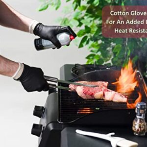 Nechtik BBQ Gloves disposable - 4 Cotton Glove Liners and 100 Disposable Gloves - Meat Gloves - Machine Washable - Powder Free Latex Free, Black Nitrile Gloves