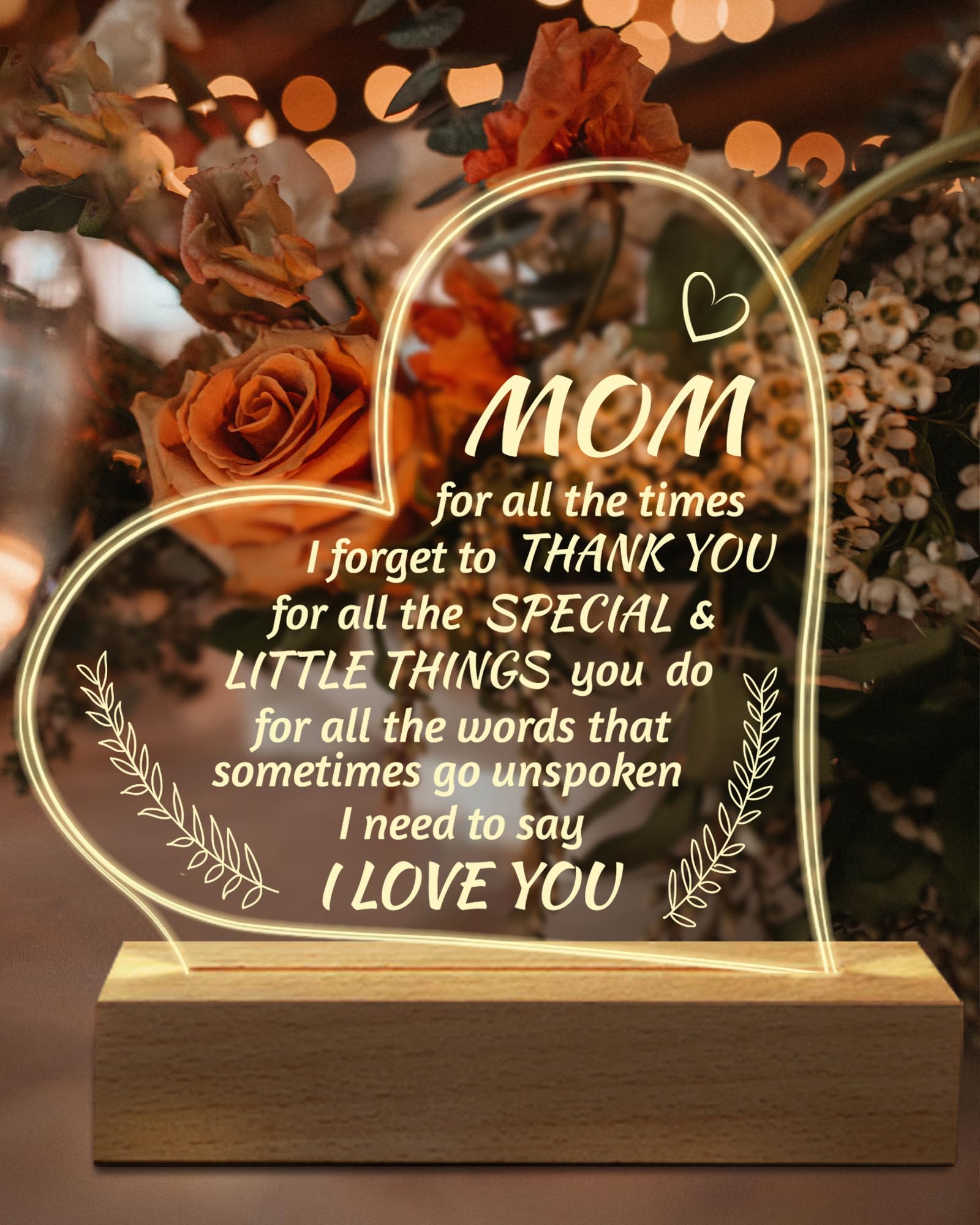 Hiipeenow Mom Birthday Gifts, Acrylic Engraved Night Light 15 * 19CM Presents, Mothers Day Christmas Gifts for Mom from Daughter Son