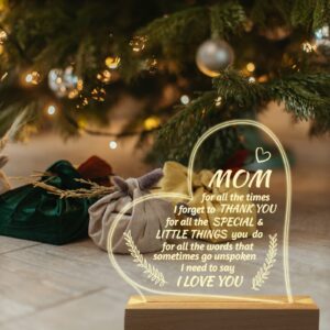 Hiipeenow Mom Birthday Gifts, Acrylic Engraved Night Light 15 * 19CM Presents, Mothers Day Christmas Gifts for Mom from Daughter Son