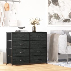 Furnulem 8 Drawer Dresser for Bedroom, TV Stand with Fabric Bins for 50'' TV, Large Chest of Drawers for Bedroom, Office, Dorm, Closet, Kids Room, Sturdy Metal Frame & Wood Top (Black Oak)