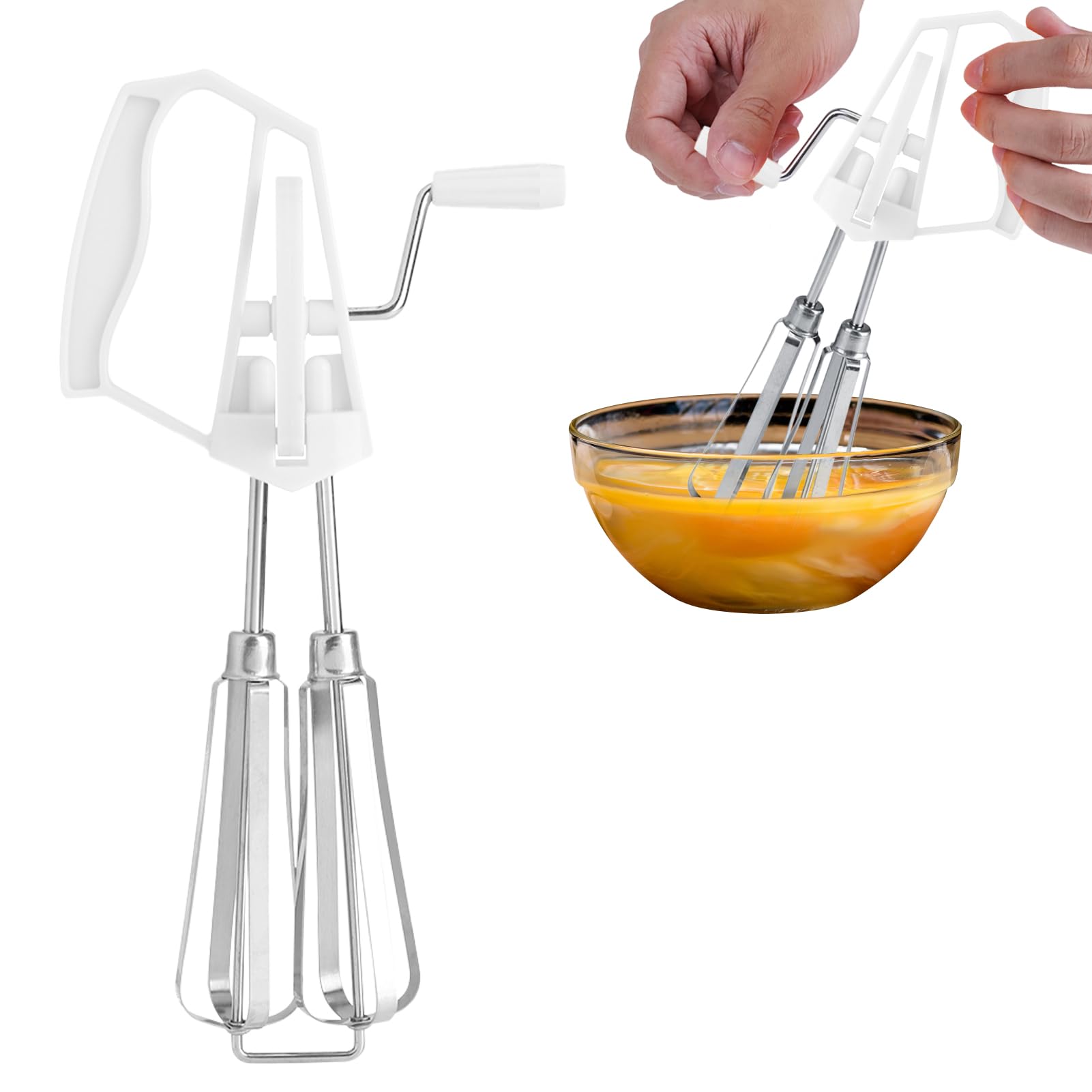 Handheld Egg Beater,Egg Beaters Hand Crank, Stainless Steel Manual Whisk Egg Beater Rotary Handheld Egg Frother Mixer Cooking Tool Kitchen,Egg Beater with Crank,Stainless Steel Dishwasher Safe