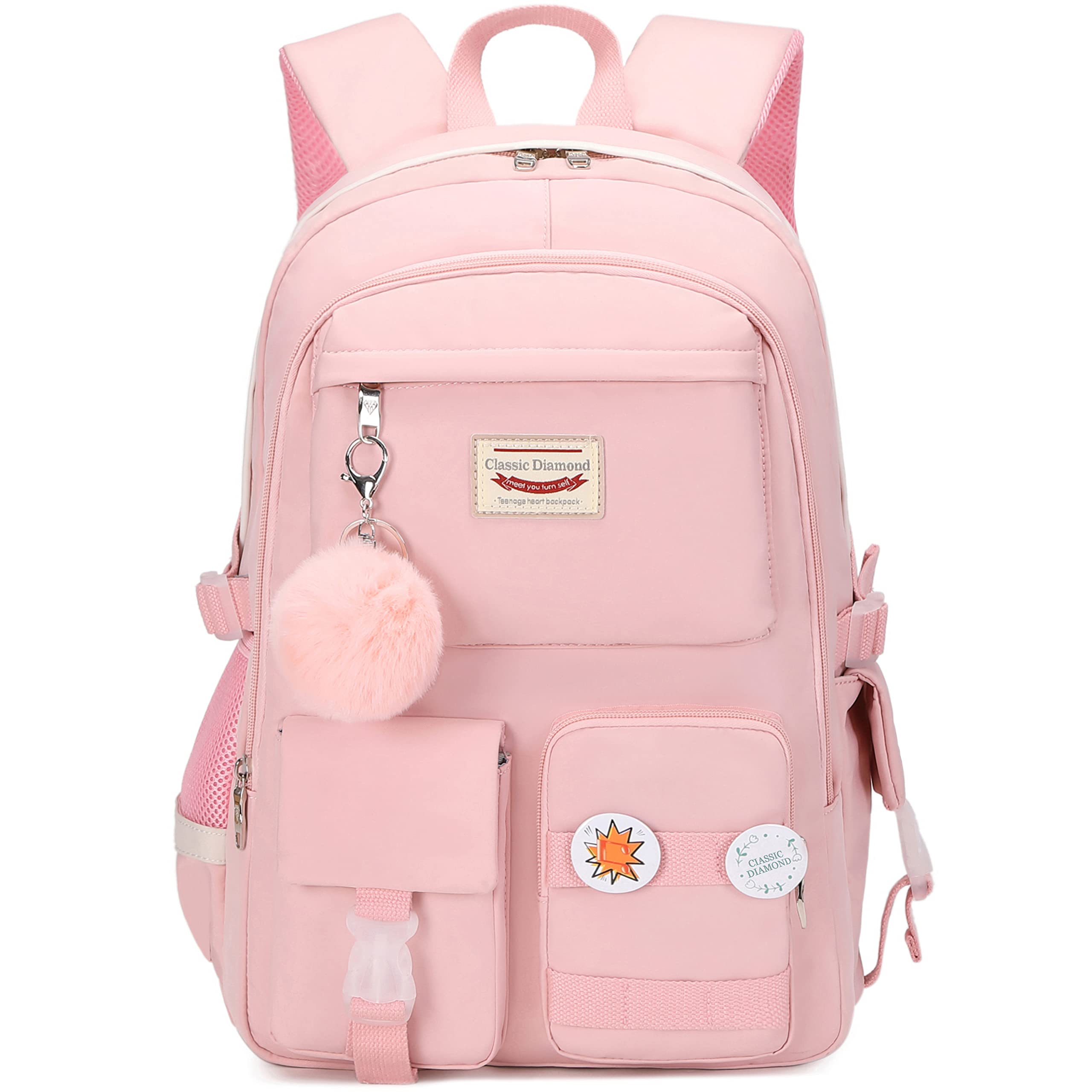 Classic Diamond School Backpack for Girls Laptop Backpack Cute Bookbag Kawaii School Bag Anime College Backpack for Teens Girls Student (Pink)