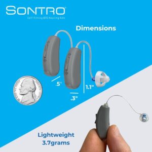 Sontro® Self-Fitting OTC Hearing Aids for Adults, Grey, Pair - Behind the Ear Aid, Phone Smart App for Auto 16 Channel Fine Tuning, Noise Cancelling, Directional Microphones, Bluetooth Hearing Aids for Seniors