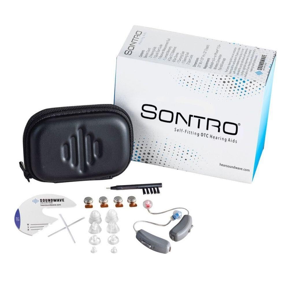 Sontro® Self-Fitting OTC Hearing Aids for Adults, Grey, Pair - Behind the Ear Aid, Phone Smart App for Auto 16 Channel Fine Tuning, Noise Cancelling, Directional Microphones, Bluetooth Hearing Aids for Seniors