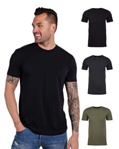 into the am premium men's fitted crew neck plain essential tees 3-pack - modern fit fresh classic short sleeve t-shirts for men (black/charcoal/olive green, large)