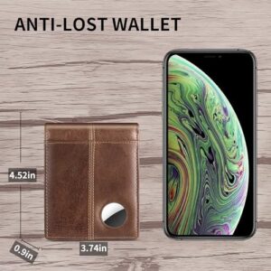 Swallowmall AirTag Wallet Men RFID Blocking Genuine Leather Bifold Mens Wallet For AirTag 1 ID Window 15 Card Holders with Box (Airtag Not included)